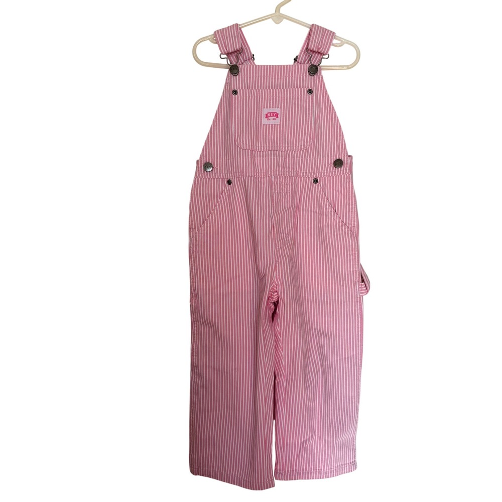 Key Girls‎ Bib Overalls Toddler 3T Pik White Stripe Pattern